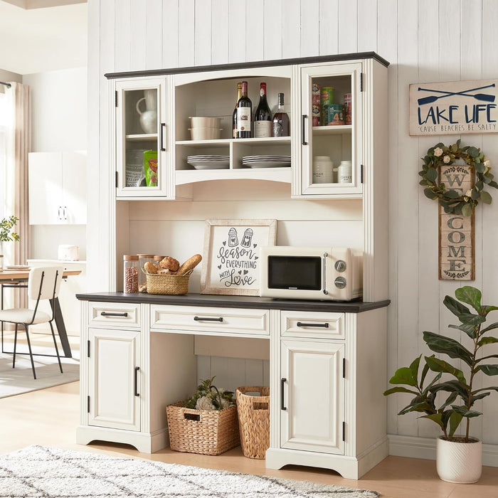 Farmhouse 76 Inch White IndustrialGrade Desk Hutch