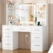 White Vanity Desk With Illuminated Mirror PowerOutlet