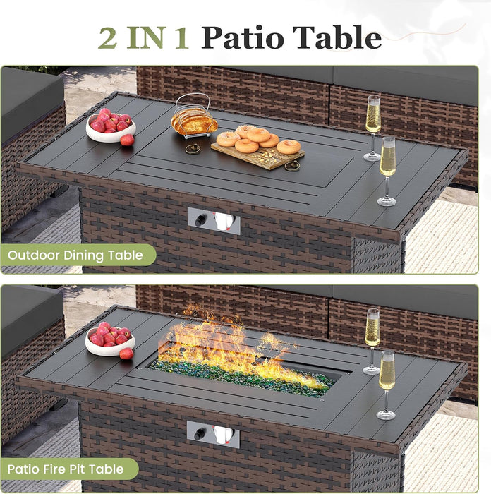 Patio Furniture Set with Fire Pit Table 8 Pcs Modular Dark Grey