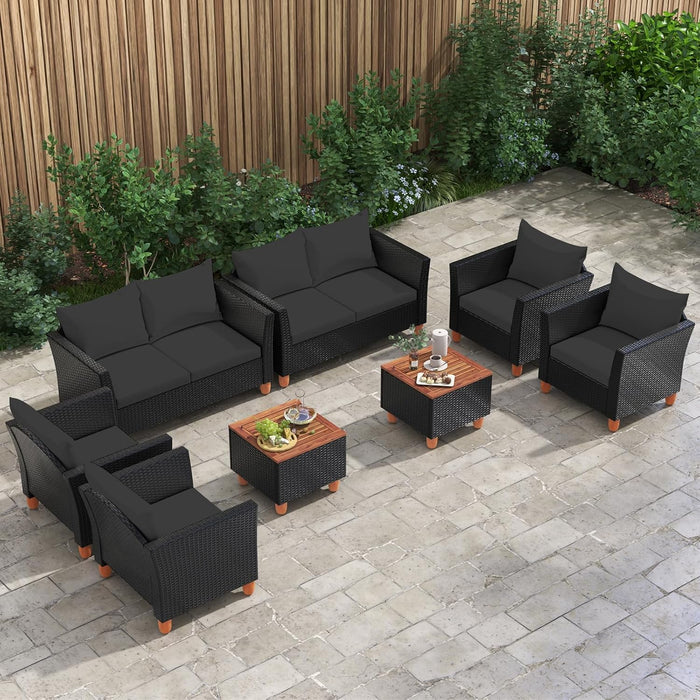 8 Piece Outdoor Conversation Set, Patio Cushioned Chairs (2, Black)