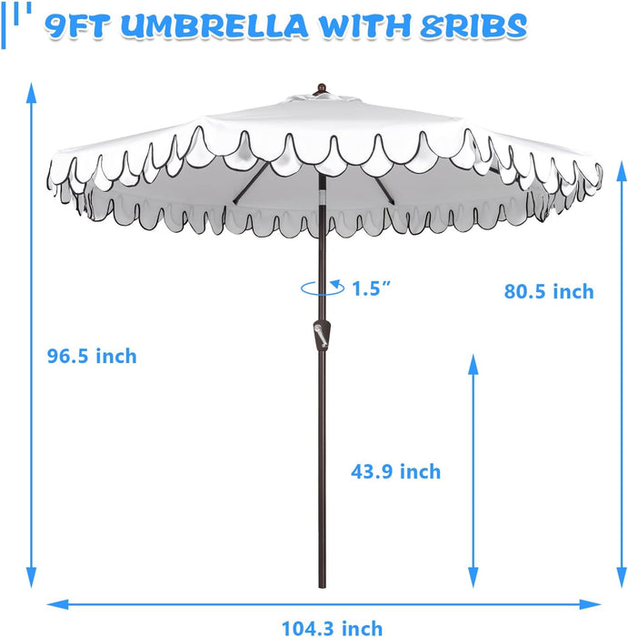 9Ft Elegant Valance Patio Umbrella, Outdoor Umbrellas for Patio with Auto-Tilt and Crank Systerm, Table Umbrella for Outdoors, Poolside,Beach, Backyard