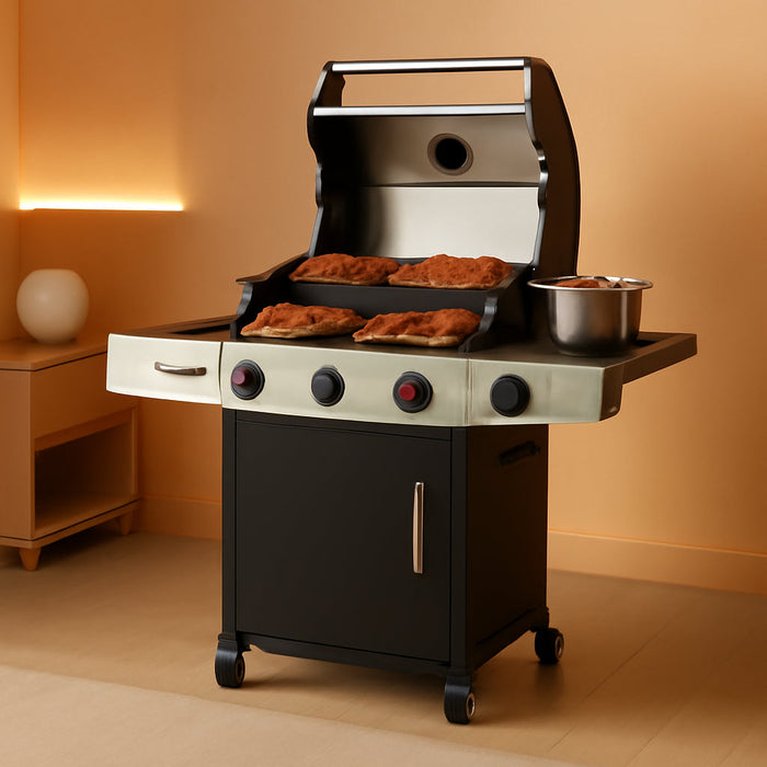 4 Burners Propane Gas Outdoor Grill 50,000 BTU, 553 Sq.In, Searing Burner, Side Burner, Porcelain-Enameled Grates BBQ Grill, Stainless Steel Propane Grill, Patio Garden Family Party Barbecues