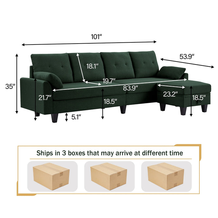 Convertible Sectional Sofa with Reversible Storage Ottoman and Side Storage Pocket,L-Shaped 4-Seat Couch for Living Room Office Apartment