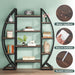Oval Bookshelf, Triple Wide 5 Tier Etagere Bookcase, Industrial Display Shelves for Living Room (Brown, 55")