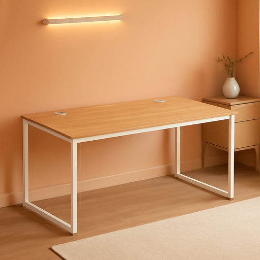 White Frame Oak Top 55-Inch Desk