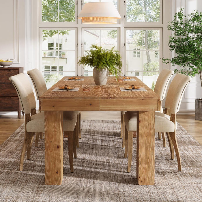 Solid Wood Dining Table for 4-6, 63-Inch Farmhouse Kitchen Table with Heavy Duty Legs, Wooden Rectangular Dinner Tables for Kitchen & Dining Room, Light Brown