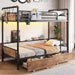 Metal LED Bunk Bed Twin over Twin with 2 Storage Drawers, USB Charging Station, Industrial Bunkbeds Heavy Duty Bed with Safety Guardrail and Ladder, No Box Spring Needed, Vintage Brown
