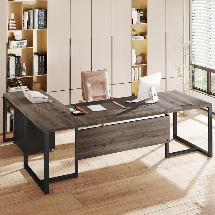 ExtraLarge LShaped Executive Desk RetroGray Drawer Cabinet