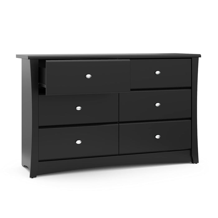 Crescent 6 Drawer Double Dresser (Black) – GREENGUARD Gold Certified, Dresser for Nursery, 6 Drawer Dresser, Kids Dresser, Nursery Dresser Drawer Organizer, Chest of Drawers