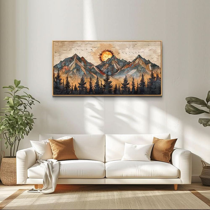 Boho Wall Art for Living Room Large Canvas Wall Decor for Bedroom Office Decorations Abstract Wall Paintings Mountain Landscape Pictures Modern Home Mural Artwork Wood Framed 24X48 In