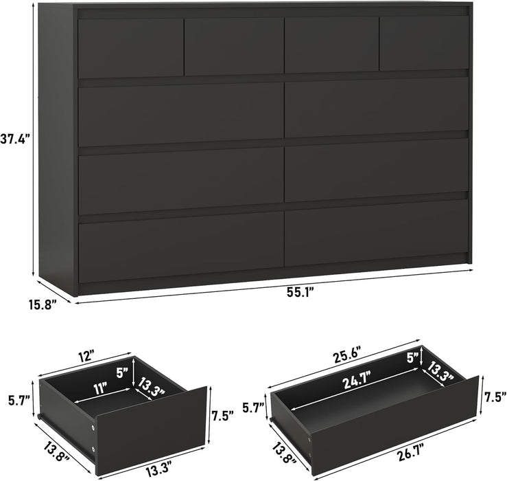 Black Ten Drawer Dresser With Contemporary Storage — ShipItFurniture Black Ten Drawer Dresser With Contemporary Storage — ShipItFurniture