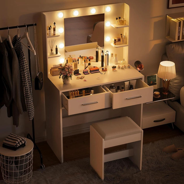 White Makeup Vanity Desk With Adjustable Illumination