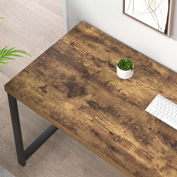 Modern Computer Desk, Home Office Desk with Storage Shelf, Wood Study Writing Table Workstation for Bedroom Living Room, Rustic Brown, 53 Inch