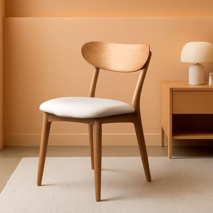 100% Solid Wood Upholstered Dining Chairs, Mid Century Modern Oak Dining Chairs with Curved Back Design with Butterfly Wing Shape for Kitchen, Dining Room, Restaurant (4PK, Log Color-Beige Cushion)