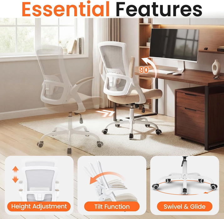 Office Desk Mesh Chair with Adjustable Ergonomic Lumbar, Beige