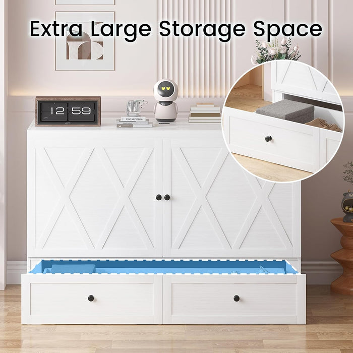 Queen Murphy Cabinet Bed With WhiteHighGlossFinish Mattress