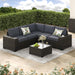 6-Piece Patio Furniture Set, All-Weather Outdoor Wicker Sectional Sofa with Cushions, Glass Table & Left and Right Armrest, Rattan Conversation Seating for Porch, Garden, Backyard,Grey
