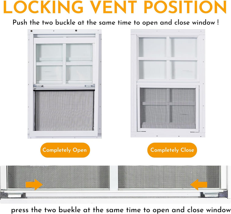 2 Pack 12'' X 18'' Shed Windows, Household Windows with Tempered Glass and Fiberglass Screen, Flush Mount Small Window for Playhouse, Garage, Chicken Coop, White