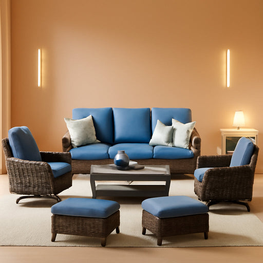 6-Piece Patio Furniture Set with High Back Chairs, Blue