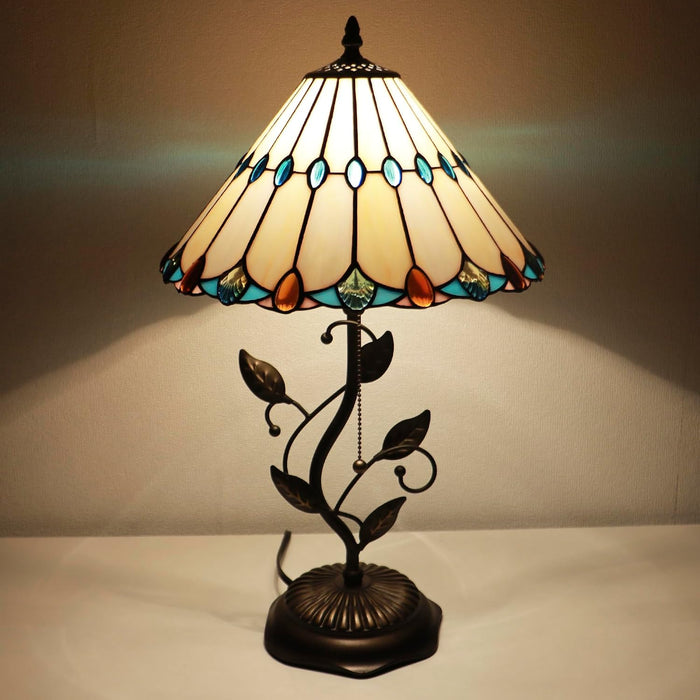 Tiffany Style Light Beige Jewelry Stained Glass Table Lamp 19 Inch
