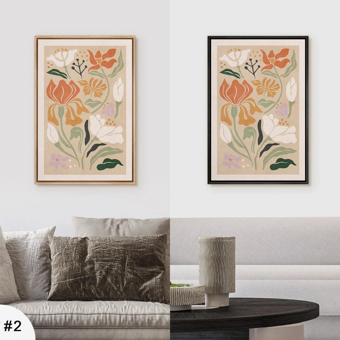 Boho Wall Art Prints, Mid Century Modern Minimalist Boho Wall Art Framed Botanical Flower Art Print for Bedroom