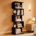5-Tier Bookshelf, Tall S-Shaped Geometric Bookcase, Wood and Metal Decorative Storage Shelving, Modern Freestanding Display Shelves, Book Shelf Unit for Living Room Bedroom Home Office, Black