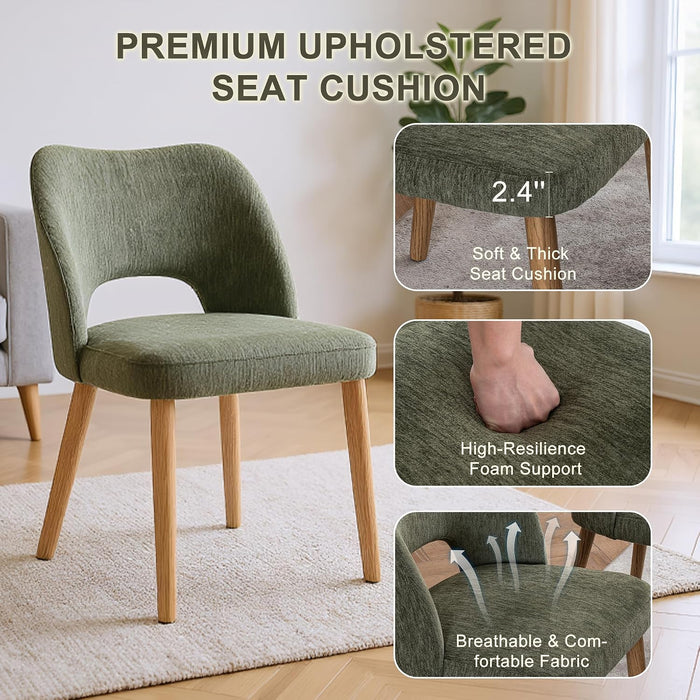Modern Dining Chairs Set of 4, Upholstered Fabric Kitchen Small Cute Chairs with Butterfly Hollow Back, Solid Wood Legs, Easy Assembly, Farmhouse Style for Kitchen & Dining Room, Green