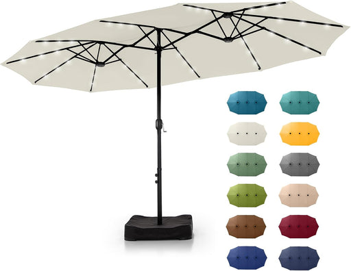15 Ft Large Outdoor Patio Umbrella with Solar Led Lights & Base