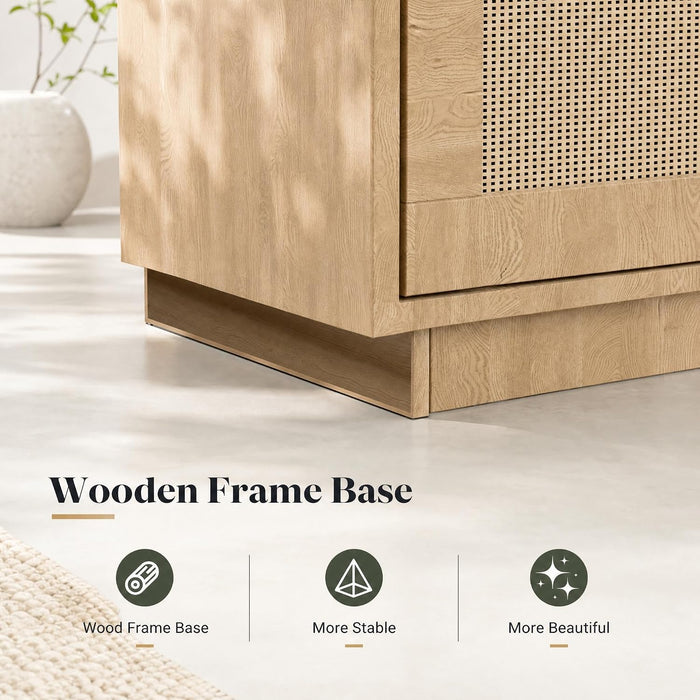 5 Tier Bookshelf, Boho Bookcase with Rattan Doors - Wood | Wooden Bookcase and Bookshelf with Storage, Tall Book Stand, Large Bookshelf for Living Room, Bedroom, Home Office, Kitchen