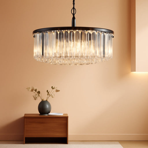Black Crystal Chandeliers Modern Contemporary Ceiling Lights Fixtures Mini Chandelier 3-Tier 8 Lights Pendant Lighting Dining Room Living Room Chandelier D20(Black)