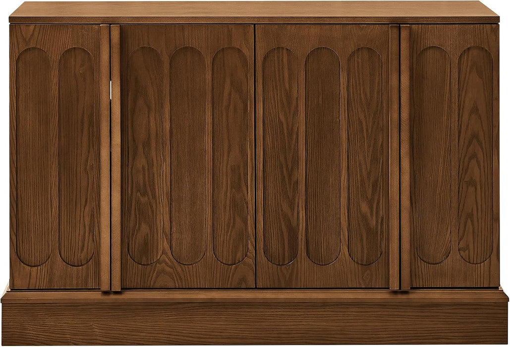 45" Mid-Century Modern Sideboard Buffet Cabinet with Fluted Doors,Credenza Storage Cabinet with Solid Wood Veneer,Seamless Base Accent Cabinet,Walnut