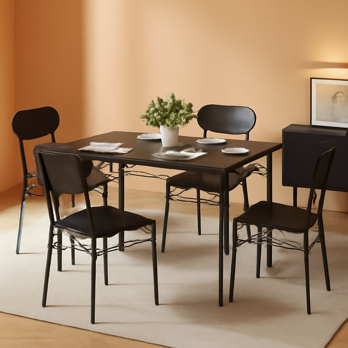 Dining Table Set for 4, 5-Piece Kitchen Table with 4 Chairs, MDF Board Tabletop with Metal Frame for Small Space, Compact Dinette, Breakfast Nook, Black