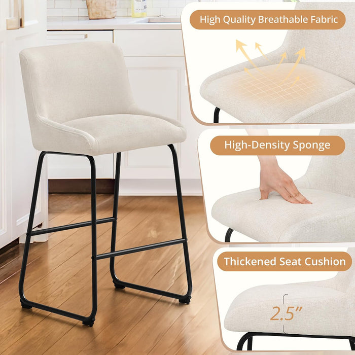 26 Inch Counter Height Bar Stools Set of 3, Linen Upholstered Barstools, Barstool with Back, Comfortable Bar Chairs, Modern Counter Stools for Kitchen Counter Island