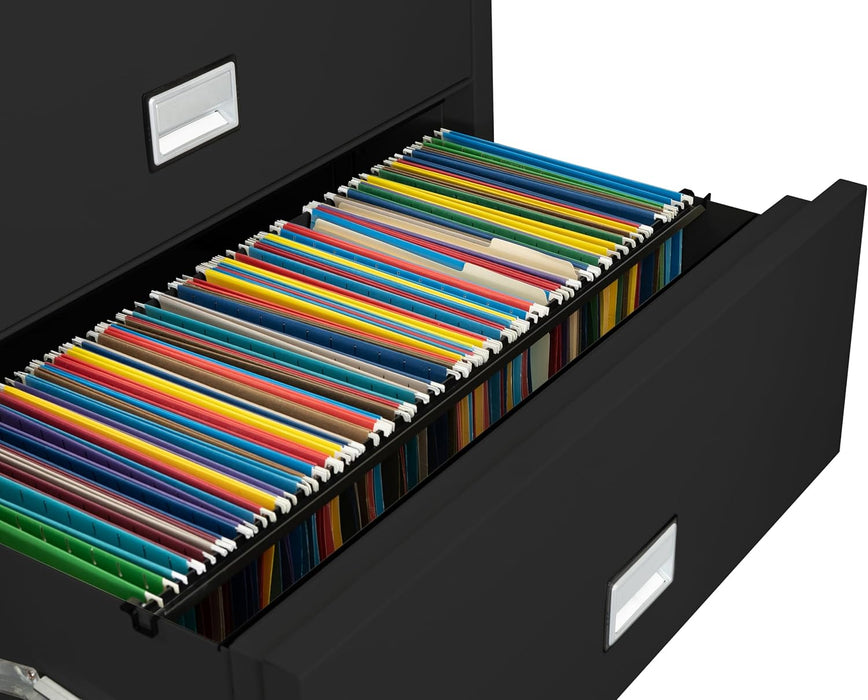 Lateral 38 Inch 4-Drawer Fireproof File Cabinet with Key Lock, Water Seal, Black,