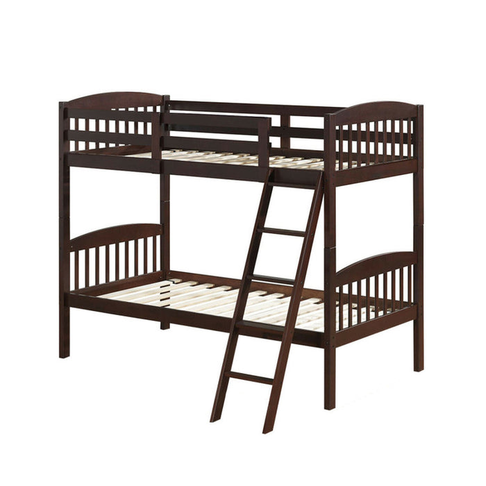 Hardwood Twin Bunk Beds with Inclined Ladder and Safety Guardrails