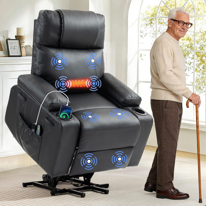 Power Lift Recliner Electric Chair for Elderly with USB Charge Port, Black