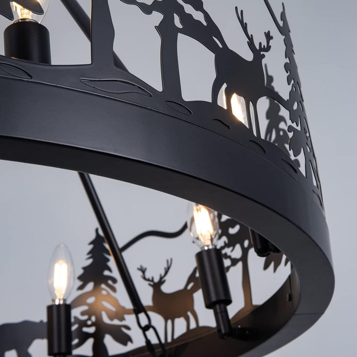 Black Wagon Wheel Chandelier Rustic Farmhouse Light