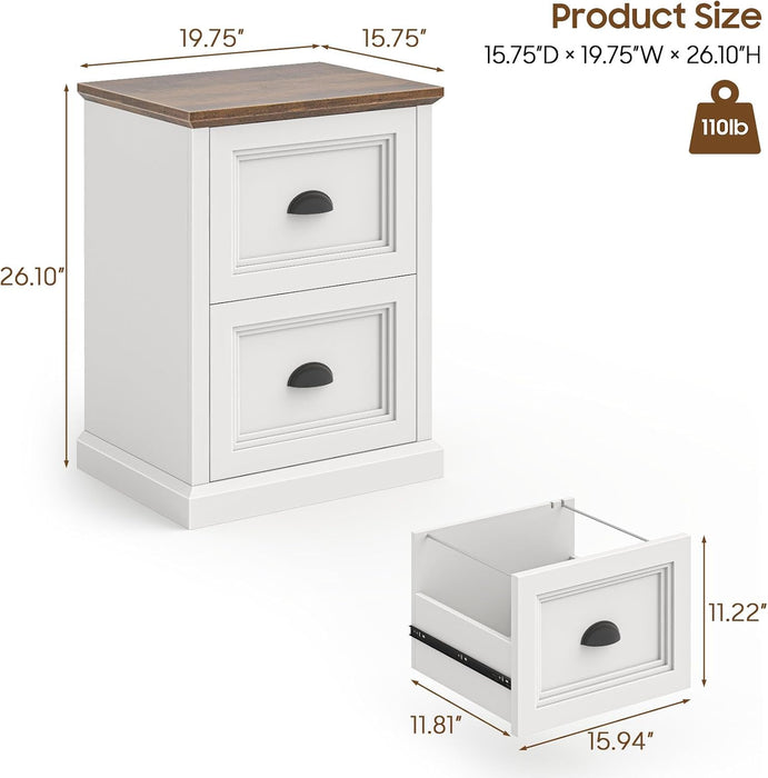 Vertical File Cabinet with 2 Drawers for Home Office, White