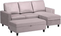 Grey Sectional Sofa Set with Ottoman  L-Shaped Chaise