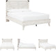Signature Design by Ashley Shawburn Industrial Queen Crossbuck Panel Platform Bed with Metal Slats, Foundation or Box Spring Not Needed, Whitewash