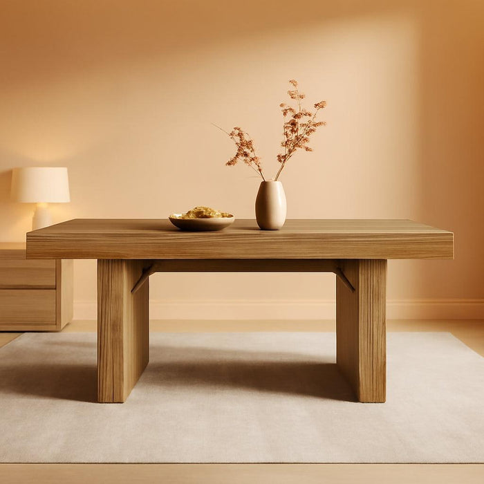 70.9" Large Dining Table for 6-8 People, Farmhouse Kitchen Table with Wooden Tabletop, Rustic Rectangular Dinner Furniture with Robust Double Pedestal for Dining Room, Kitchen, Brown