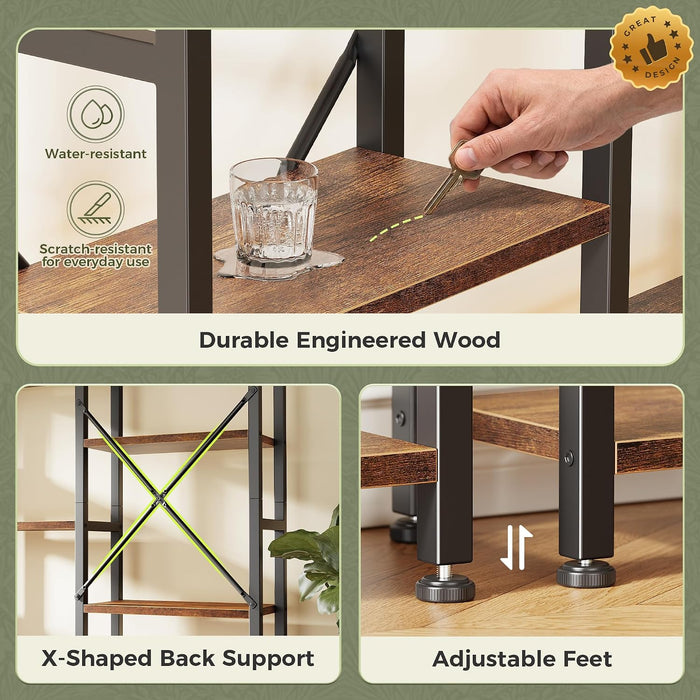 6 Tier Bookshelf, 75'' Tall Bookcase, 17 Open Shelves, Rustic Brown