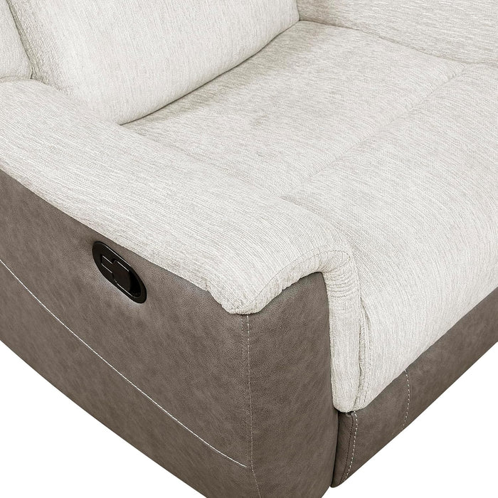 Mnul Reclining Sof for Living Room, Chenille Upholstery Double Recliner Couch Sof, Home Theter Seting, Wll Hugger, Pdded Hedrest, Required ssembly, Two-Tone Beige