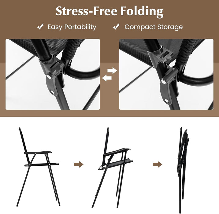 3 PCS Patio Table and Chairs Set, Bistro Furniture with DPC Tabletop, Umbrella Hole, Outdoor Bar Set with round Table and 2 Folding Counter Height Chairs for Poolside, Deck, Porch, Black