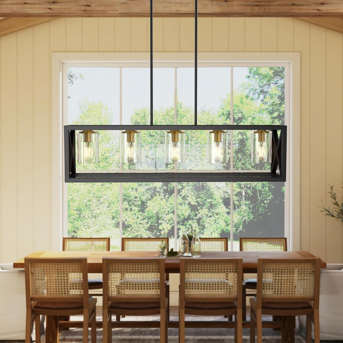 Black Gold Five Light Rectangular Dining Chandelier