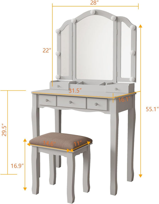 White Makeup Vanity Desk With Multicolored Lighting