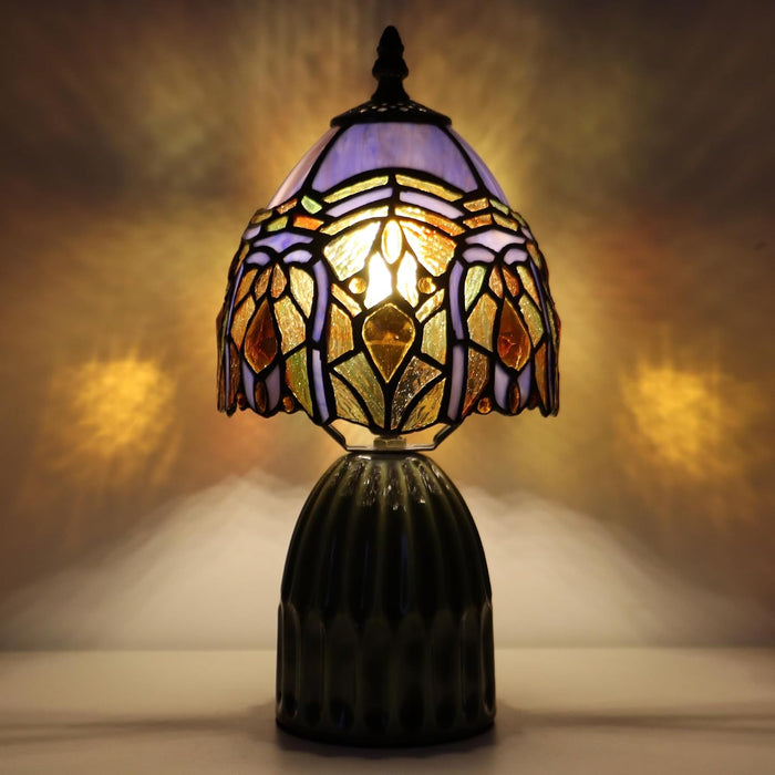 Tiffany Stained Glass Mushroom Table Lamp 12.5 Inch -Purple Jewelry