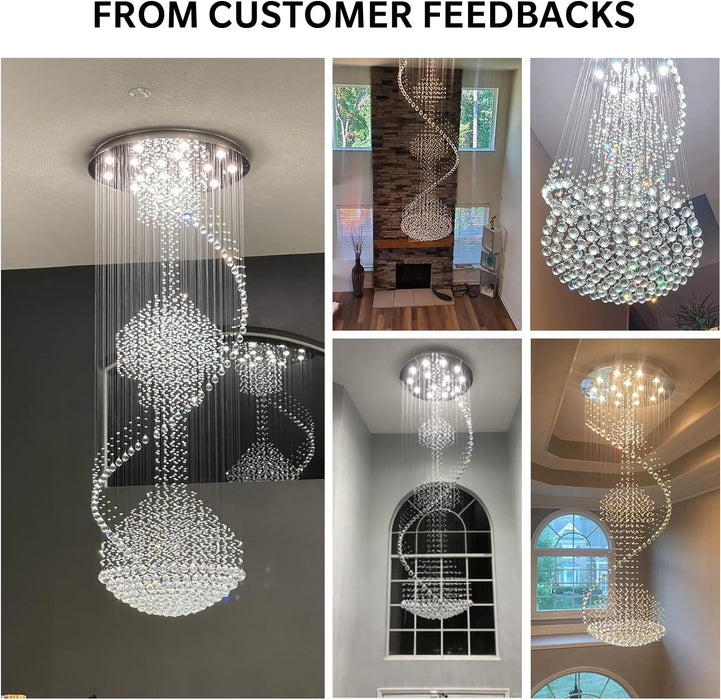 Clear Crystal Chandelier Large Spiral Raindrop Light