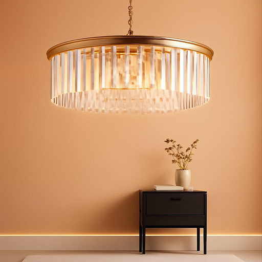 Gold Modern Crystal Chandelier, 2-Tier round Flush Mount Ceiling Light Fixtures Height Adjustable Pendant Lighting for Dining Room Living Room Bedroom Kitchen Hotel Foyer