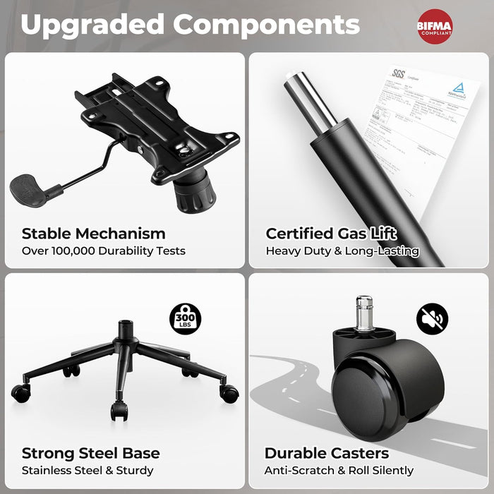 Ergonomic Home Office Chair, Mid-Century Modern Leather Chair with Lumbar Support, High Back Swivel Rolling Executive Chair with Comfy Thick Cushion (Black, PU Leather)